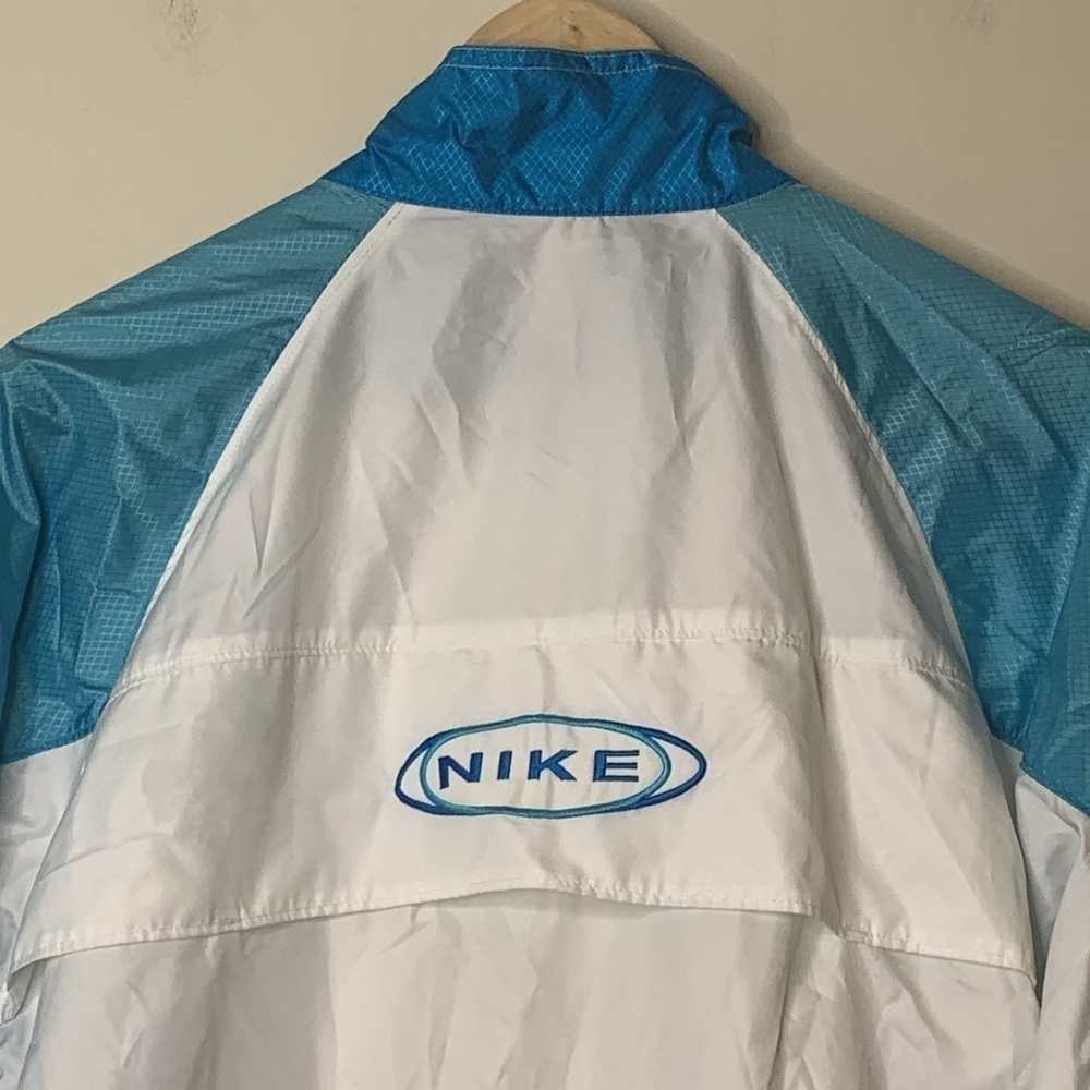 Nike | Vintage Blue White Oversized Classic Swoosh Windbreaker Jacket L 12/14 - Picture 15 of 17